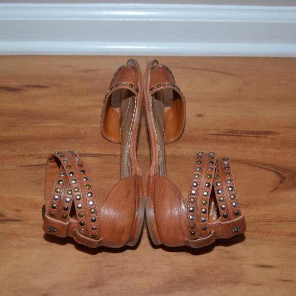 Trask brown leather Studded Ankle strap Gladiator buckle Boho Sandals, sz 7.5M - Picture 7 of 11